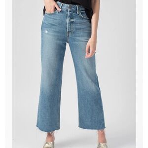 GRLFRND BOBBI Blue Denim Wide Leg Distressed Raw Hem Jeans 27 Gonna Fly Now